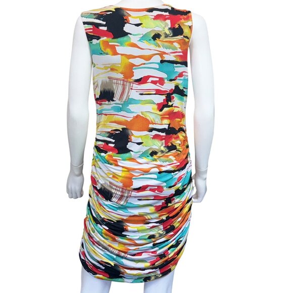 Body Language Paris Sleeveless Abstract Print Ruched Dress Womens Size Large - Picture 2 of 4